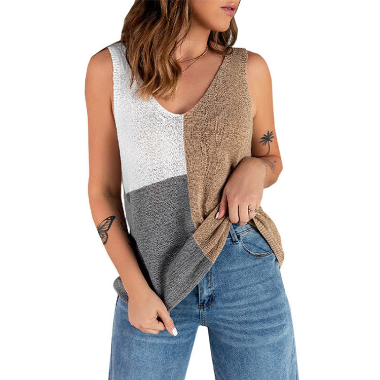 Kvinder Farveblok Strik Tanktop Stilla
