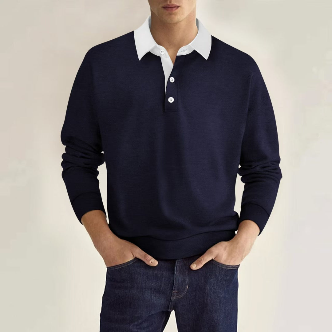 Herrer Langærmet Polo T-shirt med struktureret stof og kontrastkrave Stilla