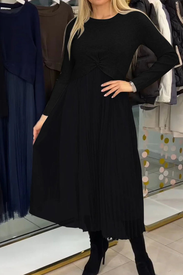 Dame Plisseret Midikjole med elegant Knotedesign Stilla