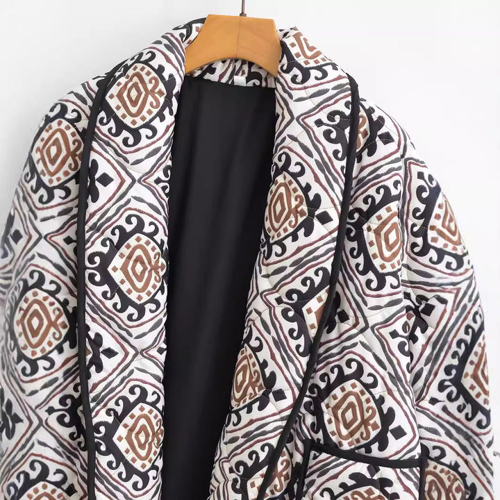 Dame Quilted Jakke med geometrisk mønster og lommer Stilla