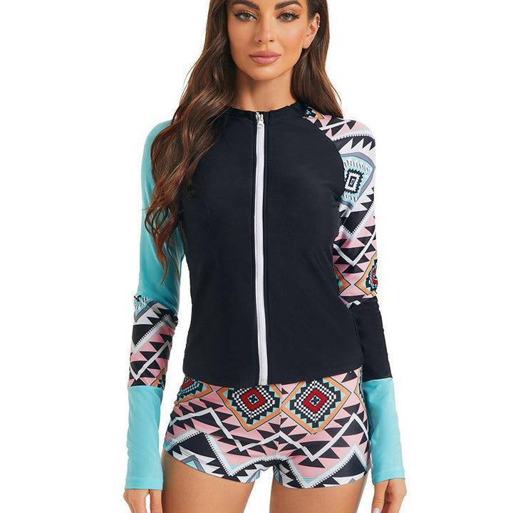 Dame Langærmet Zip-Up Rash Guard Svømmesæt Stilla