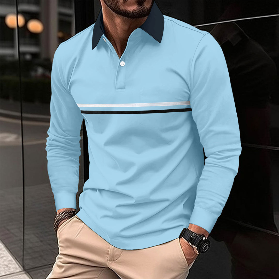 Herre Langærmet Polo T-shirt med kontrasterende krave og sporty stribemønster Stilla