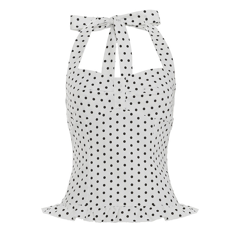 Damer Legesylt Polka-Dots Top med fancy Flæseafslutning Skovae