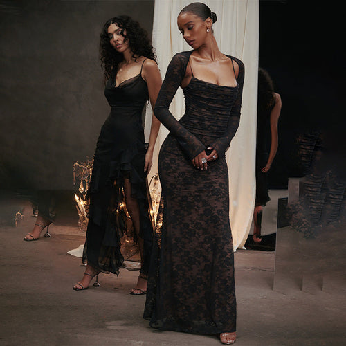 Stilla | Elegant Strapless Langærmet Blondekjole