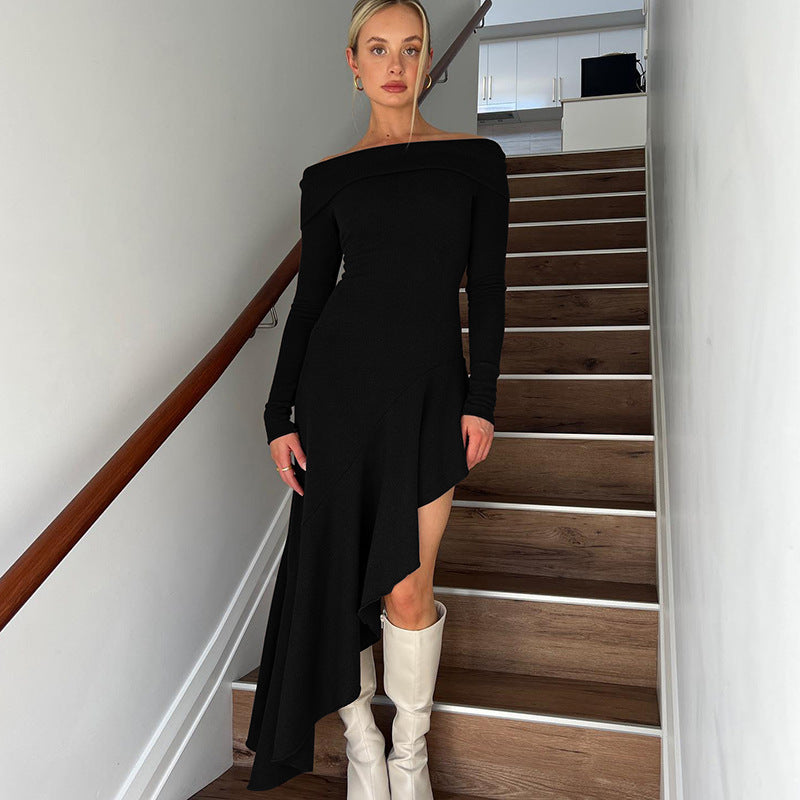 Dame Off-Shoulder Maxikjole med asymmetrisk kant og lange ærmer Stilla