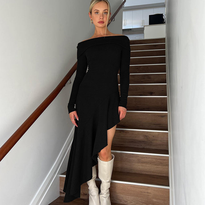 Dame Off-Shoulder Maxikjole med asymmetrisk kant og lange ærmer Stilla