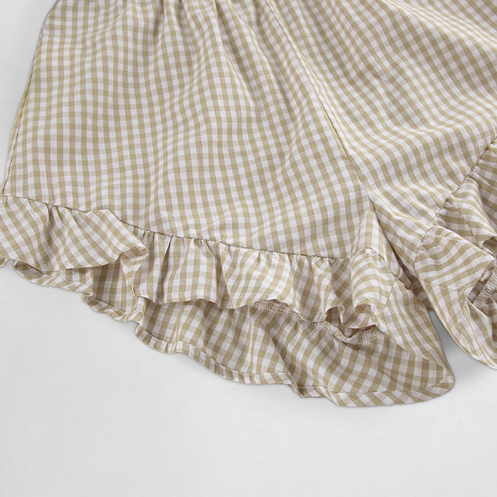 Dame pyjamasæt med ternet mønster og flæse detaljer Stilla