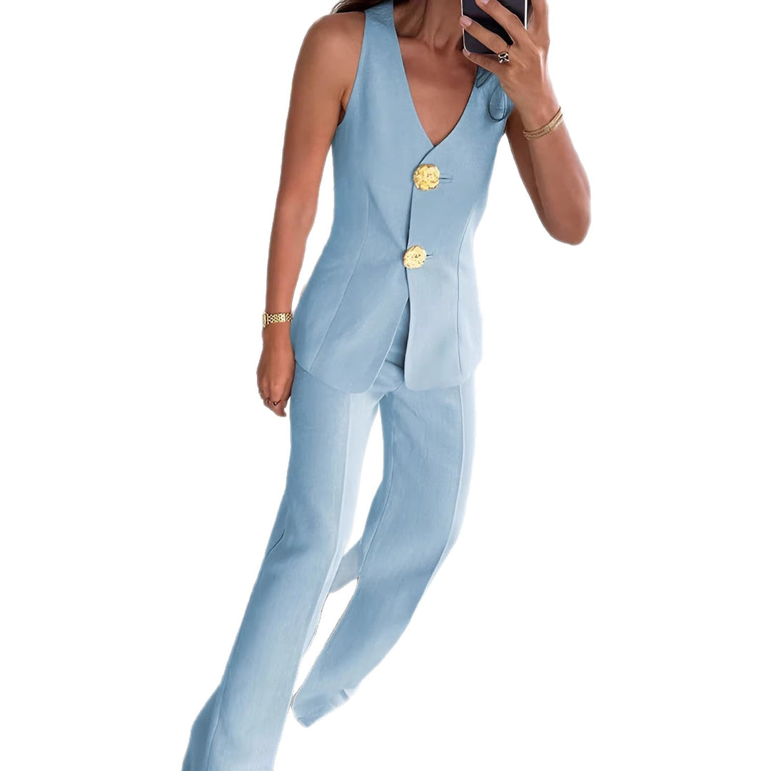 Dame elegant jumpsuit med front knaplukning og bred ben Skovae