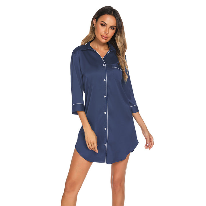 Dame Pyjamaskjorte med lange ærmer og elegant knapliste Stilla