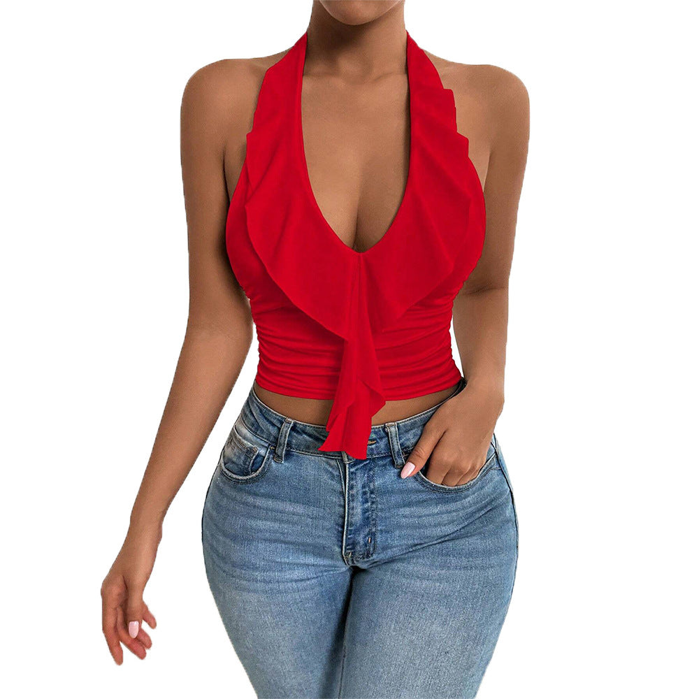 Kvinders off-shoulder top med flydende stof og elegant flæse design Stilla