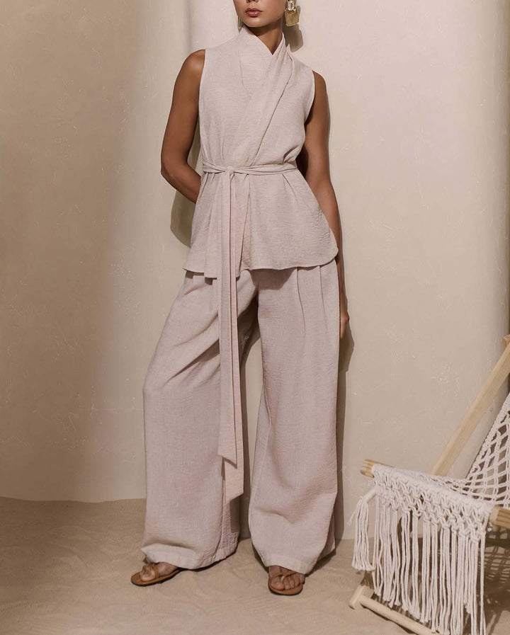 Dame elegant viklebluse og bred habit sæt Stilla