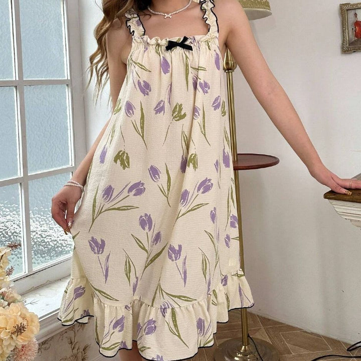 Femme Floral Print Rüschen Mini Kjole Stilla