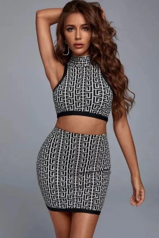 Dame Crop Top og Figurtilpasset Miniskørt Sæt Stilla