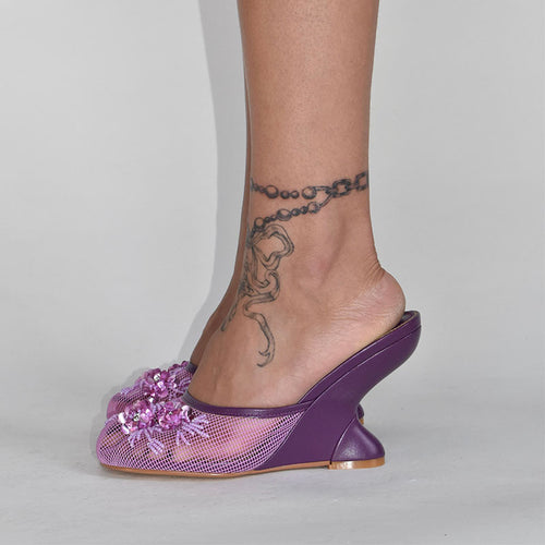 Femme Dekorative Netz-Mules med blomstermotiver Stilla