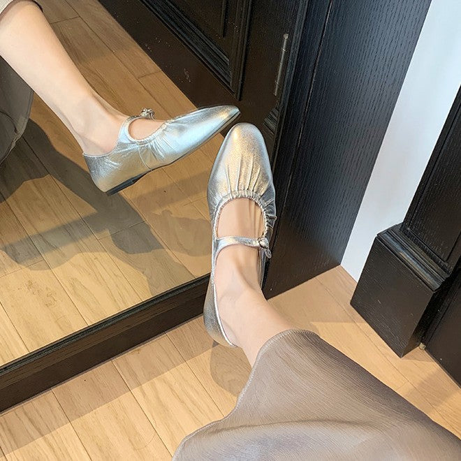 Dame elegante metalliske Mary Jane ballerinaer med flæsekant Stilla