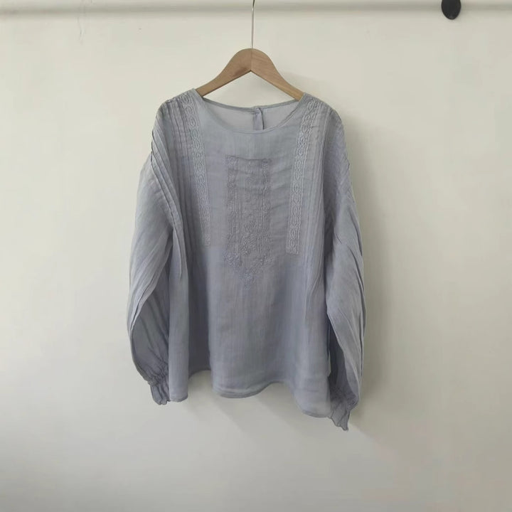 Femme Broderet Langærmet Bluse Stilla