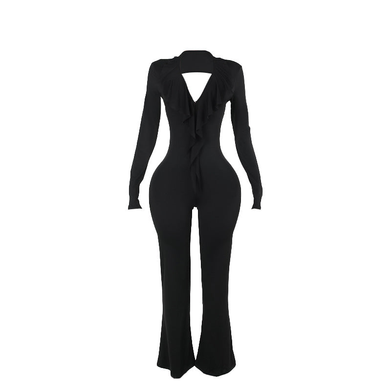 Dame trendy jumpsuit med åben ryg og let stof Skovae