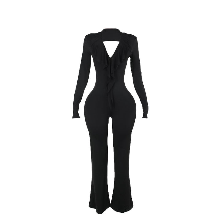 Dame trendy jumpsuit med åben ryg og let stof Skovae