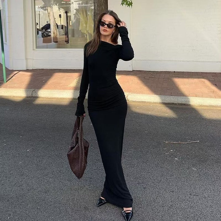 Damer elegant One-Shoulder Maxikjole med figurskænkende rynkning Skovae