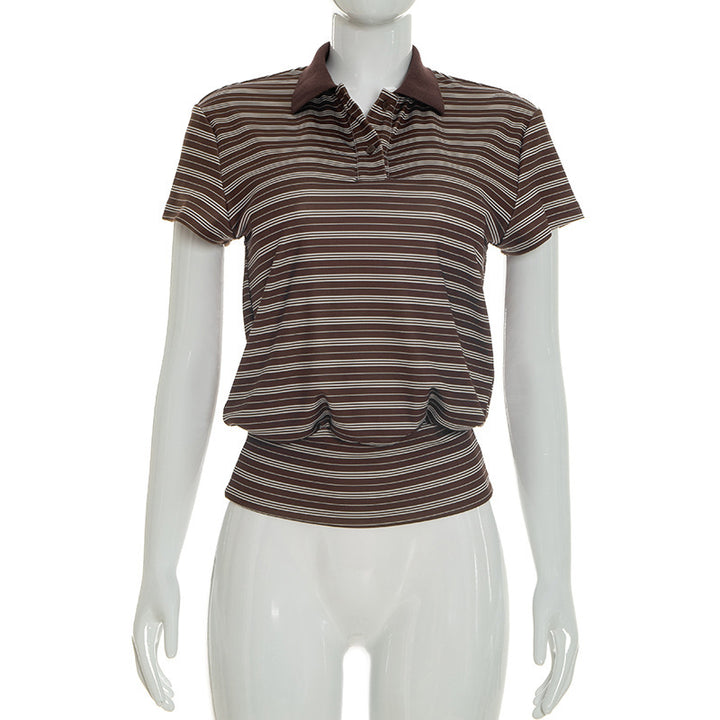 Damen Polo-Shirt mit eleganter Längsstreifen-Optik und klassischem Kragen Skovae