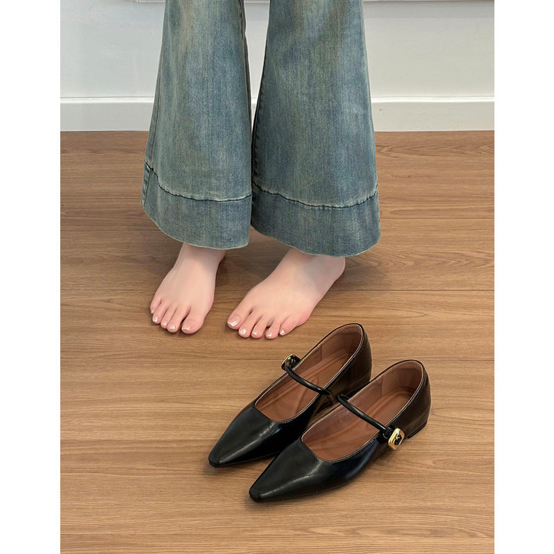 Dame elegante spidse Mary Jane Ballerinas med stilfuld remdetalje Stilla