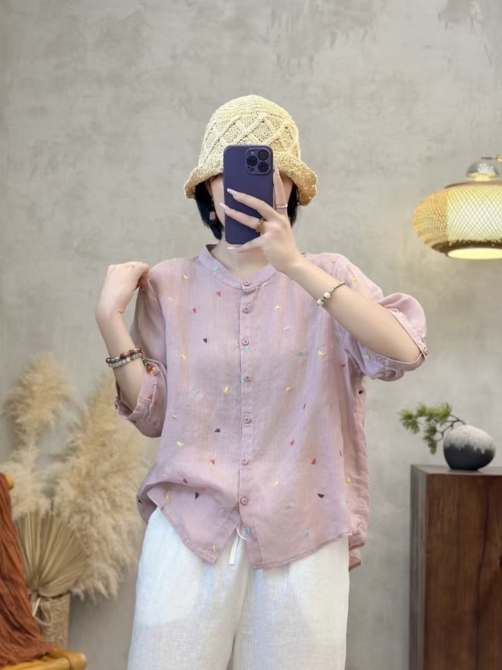 Dame Fritid Let Broderet Button-Up Skjorte Stilla