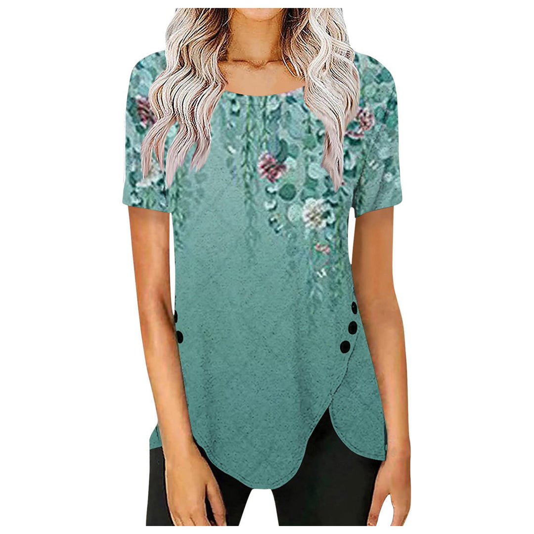 Dame bluseskjorte med floralt design og asymmetrisk kant Stilla