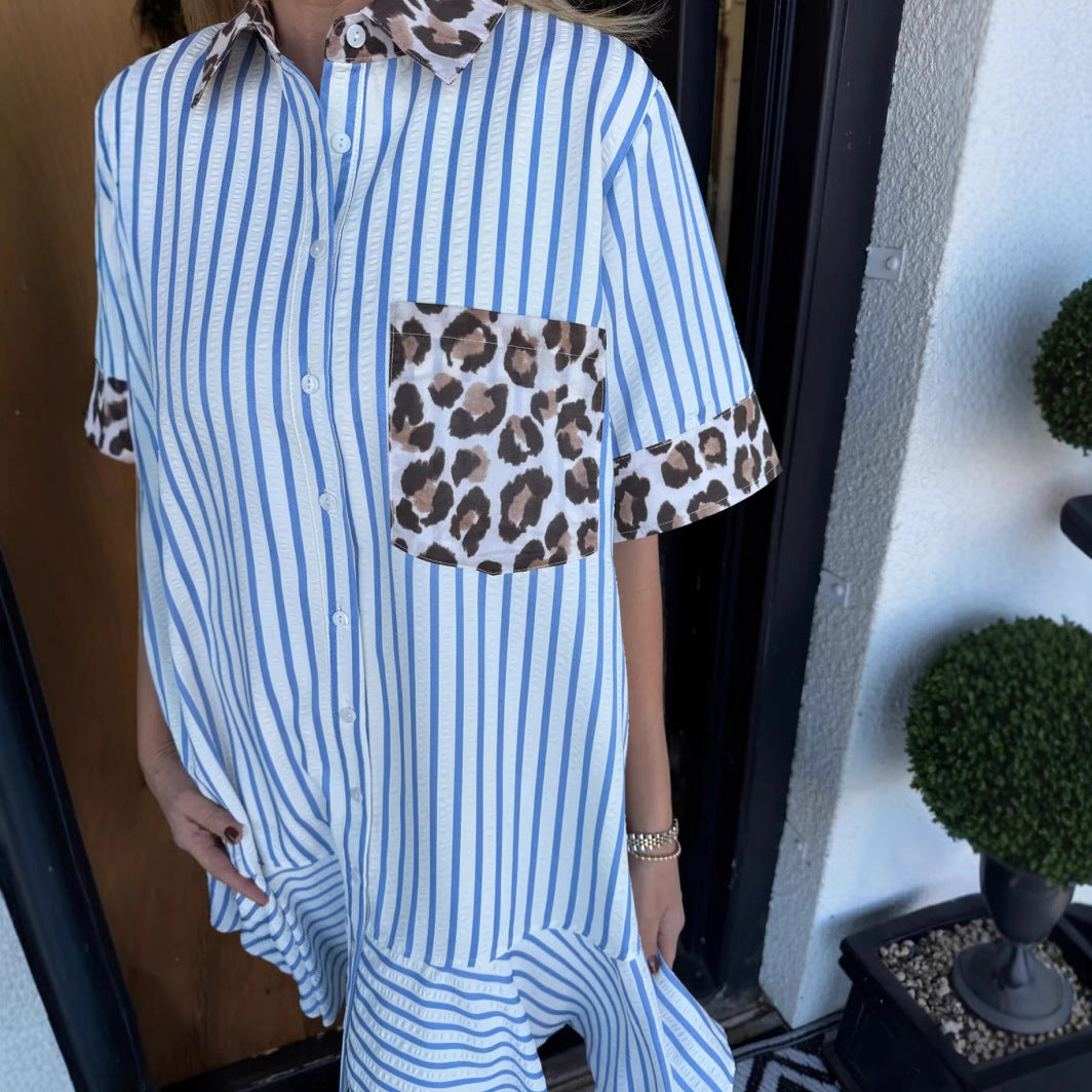Dame skjortekjole med leopardprint-detaljer Stilla