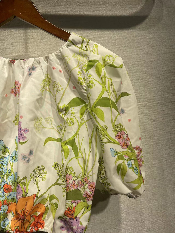 Dame Maxiskirt med farverigt blomstermønster og elastisk talje Stilla