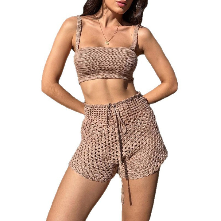 Dame luftigt Cropped Top og hæklede Shorts Sæt Stilla