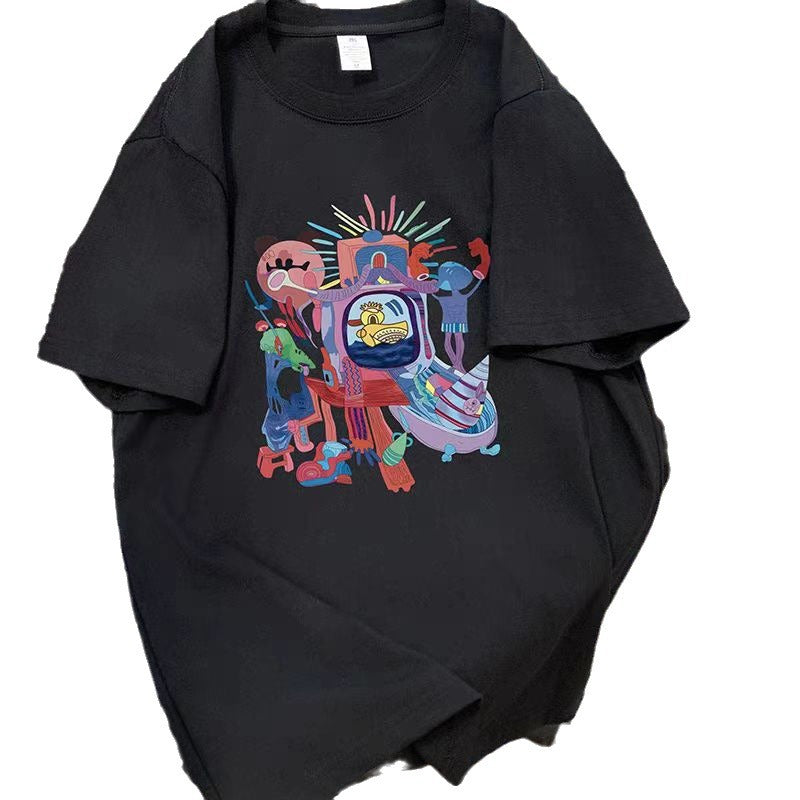 Dame T-shirt med kreativt comic-motiv og oversized snit Stilla