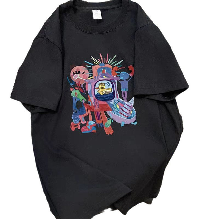 Dame T-shirt med kreativt comic-motiv og oversized snit Stilla