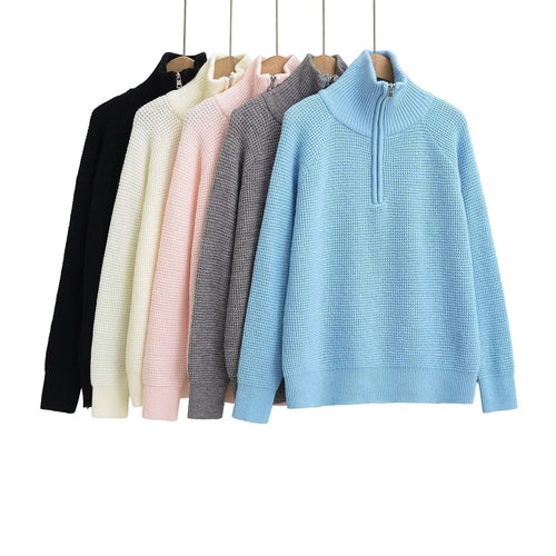 Dame Blød Finstrik Pullover med Ståkrave Stilla