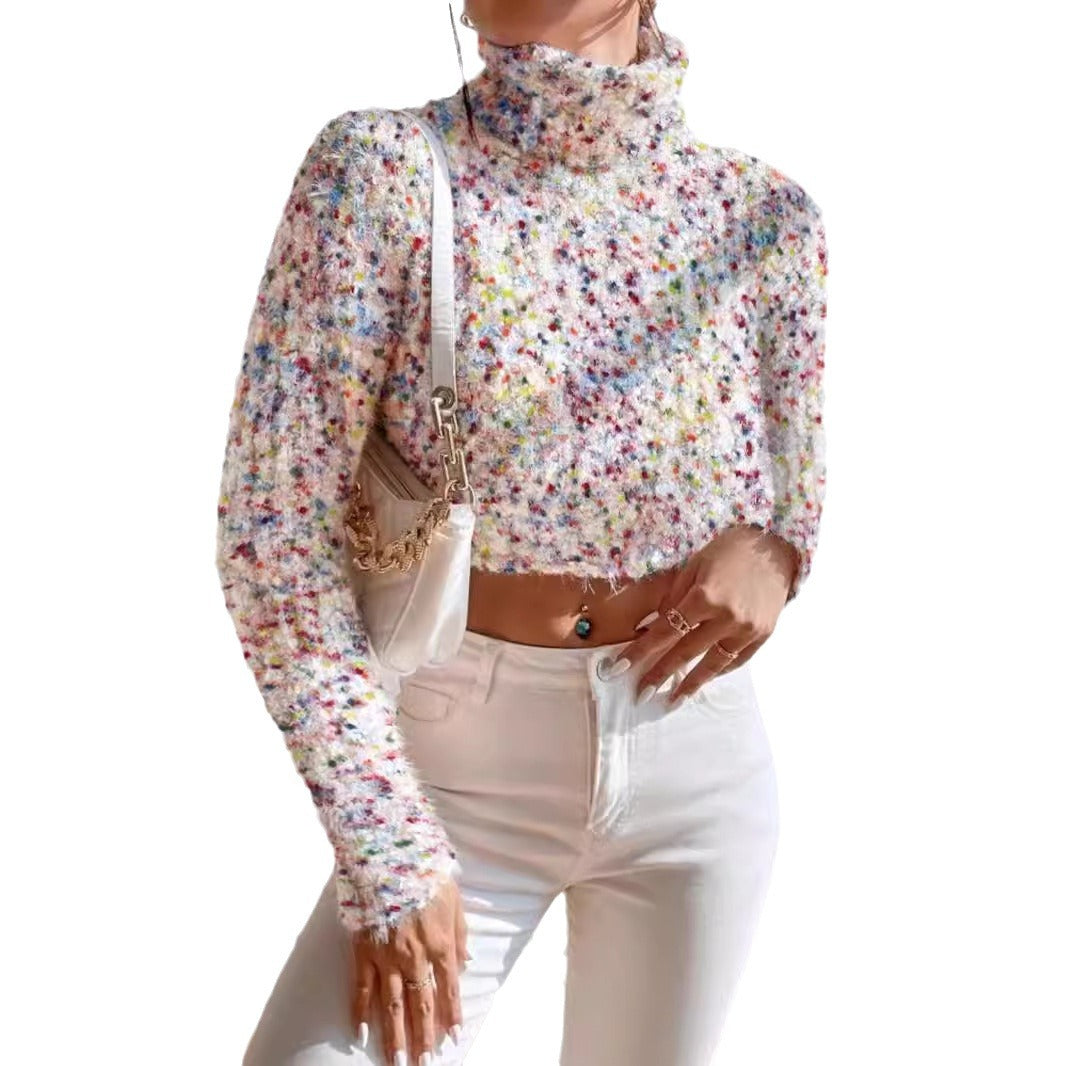 Dame moded Crop-Cardigan med farverigt strukturmønster Stilla