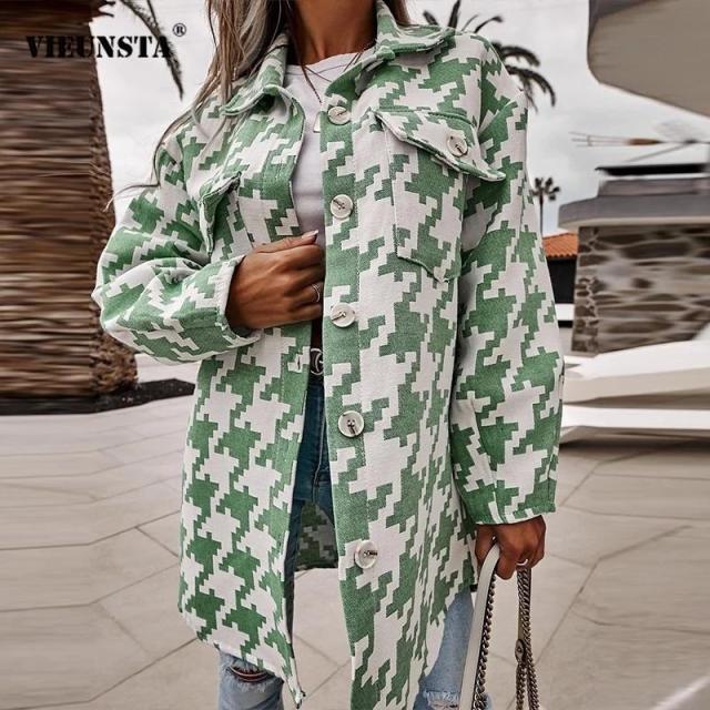 Dame Mønstret Oversized Button-Up Jakke Stilla