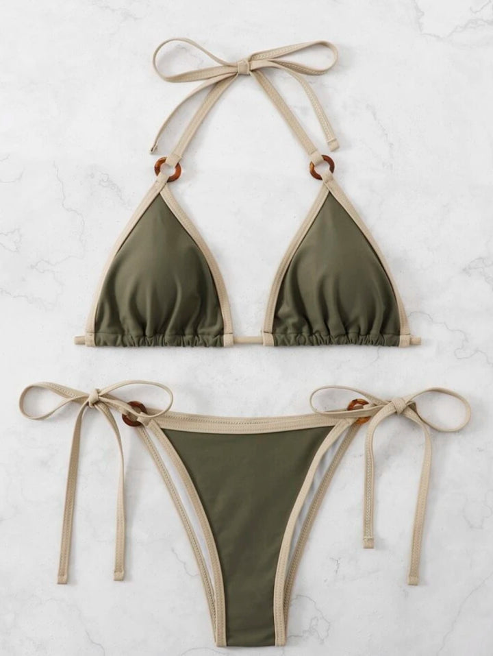 Dame Triangle-Bikini-Sæt med justerbare bindebånd og elegante accenter Stilla