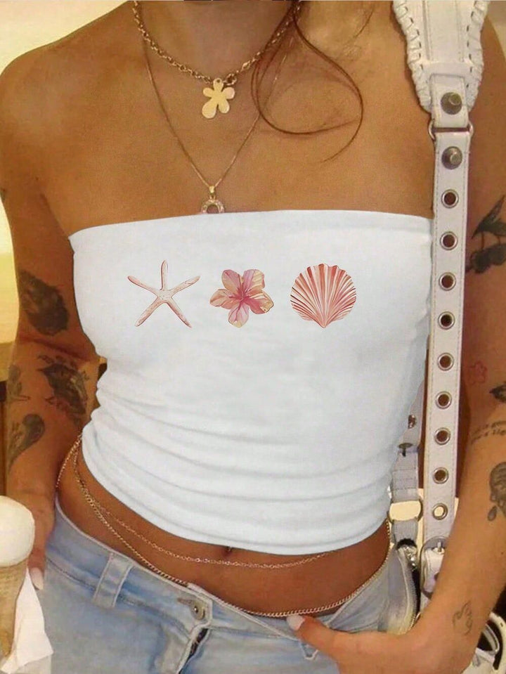 Dame Bandeau-top med maritimt motiv og elastisk materiale Skovae