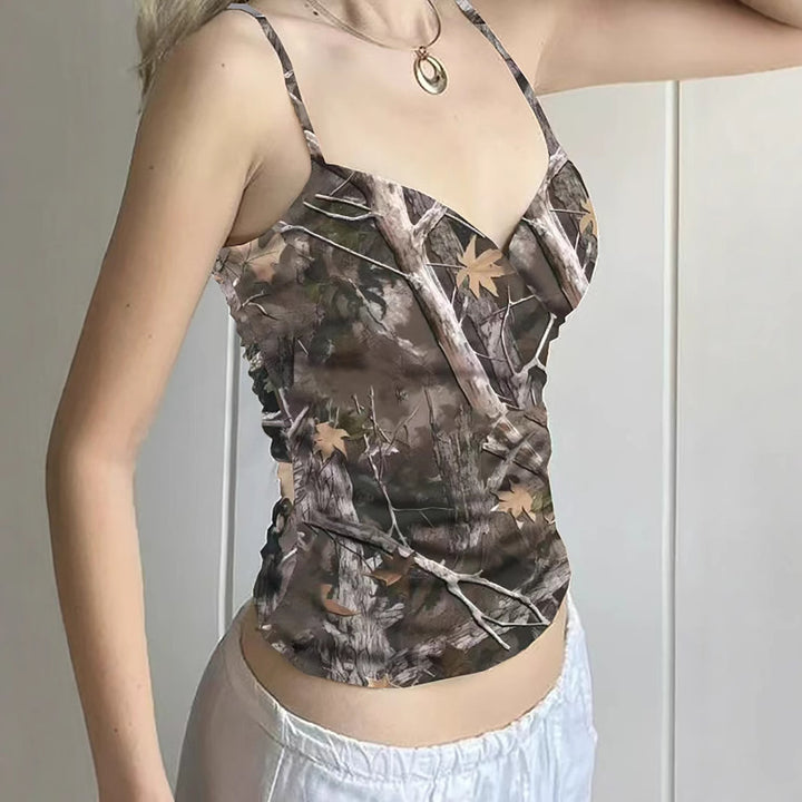 Dame tops med kunstnerisk grafisk print Stilla