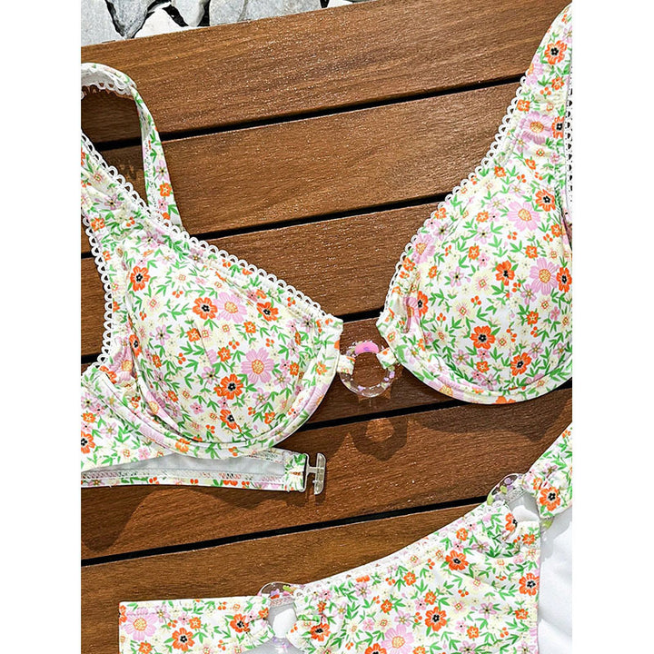 Damer bikini-sæt med blomster mønster og justerbare stropper Skovae