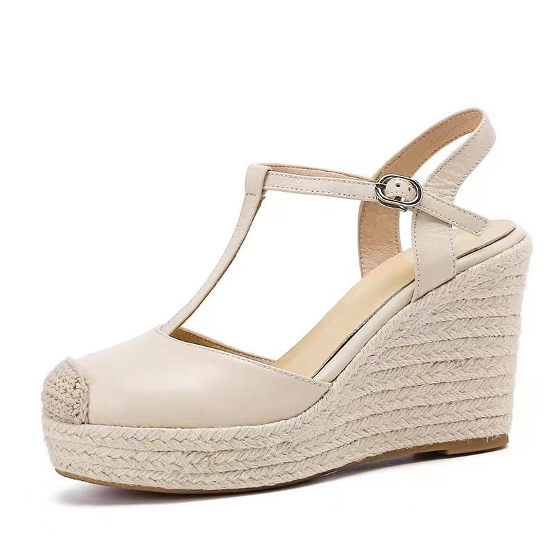 Dame T-Fessel Wedge Sandaler med justerbar ankelrem Stilla