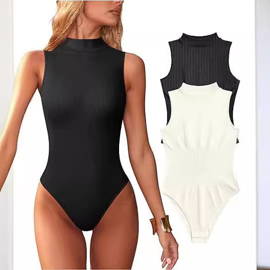 Dame bodysuit med elegant ståkrave og struktureret overflade Stilla