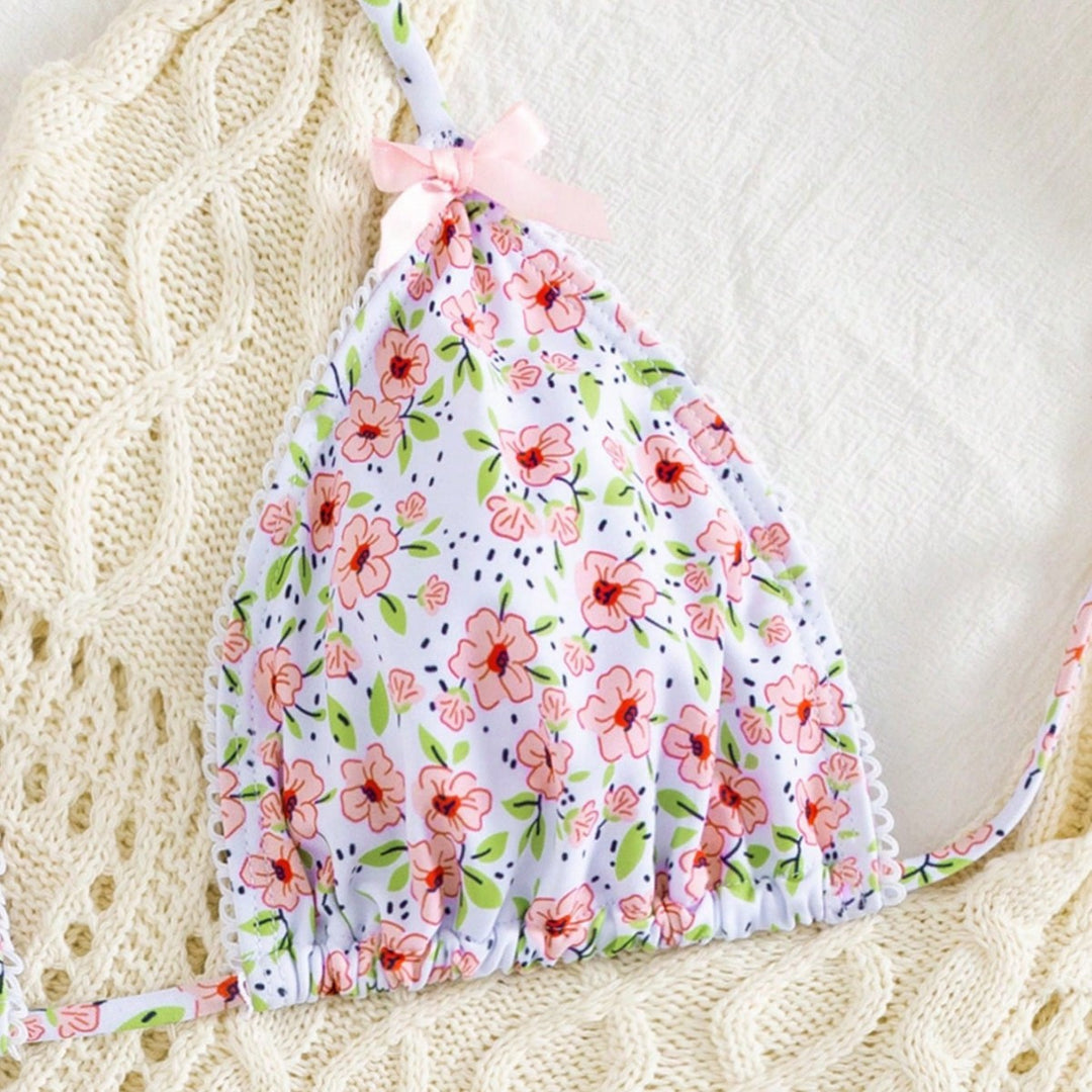 Dame triangel-bikini med blomsterprint og alsidige trusser Skovae