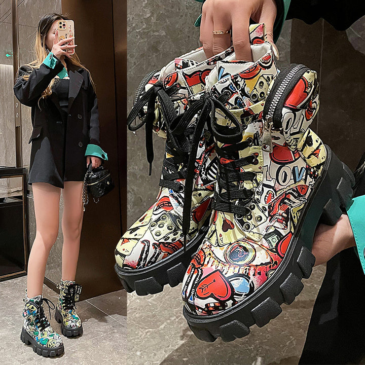 Dame mode Ankle Boots med grafiske mønstre og stabil sål Stilla