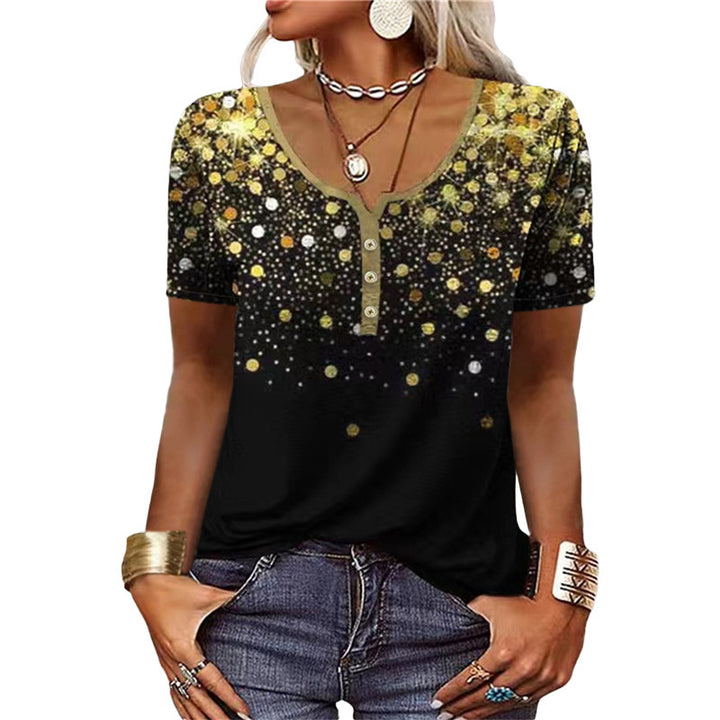 Dame Chic Henley-inspireret Grafik T-shirt Stilla