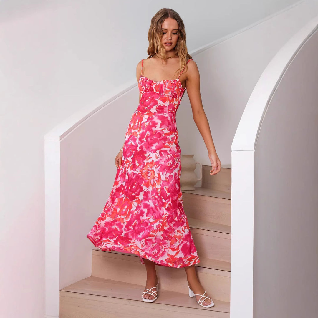 Dame maxikjole med elegant blomsterprint og blødt flydende stof Stilla
