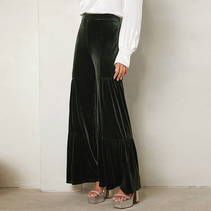 Dame Bred Velour Bukser med Volant Detaljer Stilla