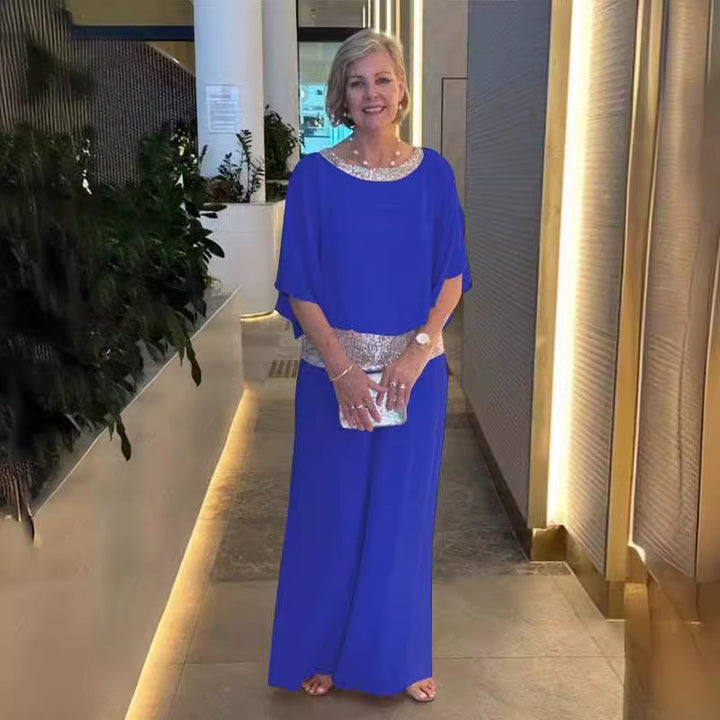 Dame festligt aftenkjole med funklebund og svajende kant Stilla