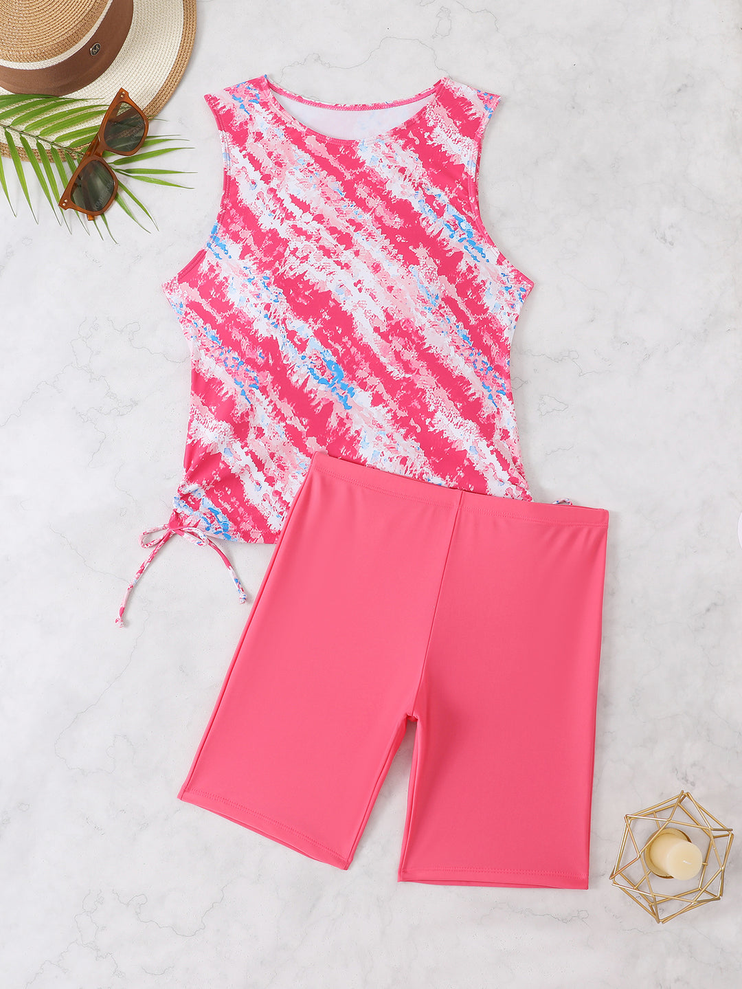 Dame Sporty Tankini-sæt med høj kvalitets elastisk materiale og sidelivs bindinger Stilla