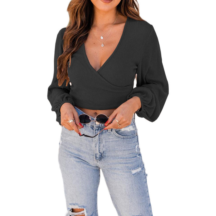 Dame Crop-top med vinklede ærmer og puffærmer Stilla