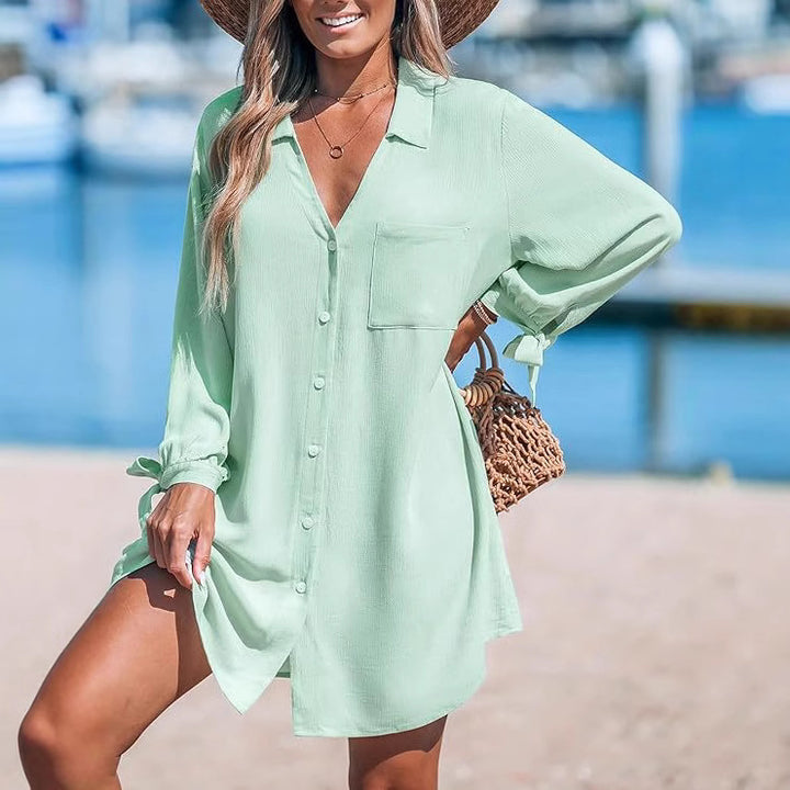 Damer casual langærmet bluse med knapliste Stilla